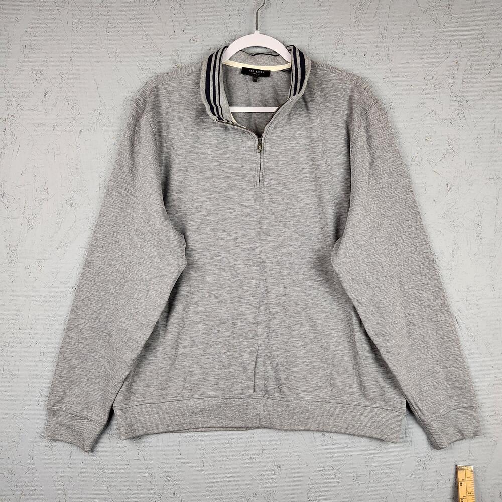 Ted Baker Sweater Mens 7 2XL Gray Half Zip Pullover Knit Athleisure Preppy Golf